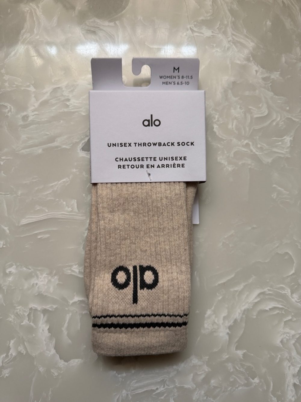 ALO Unisex Throwback Socks in Beige with Black Trim
